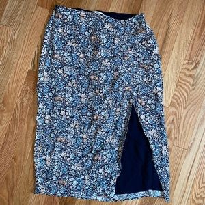 Abercrombie & Fitch Cinched Midi Skirt, Size Medium, Navy Blue Floral